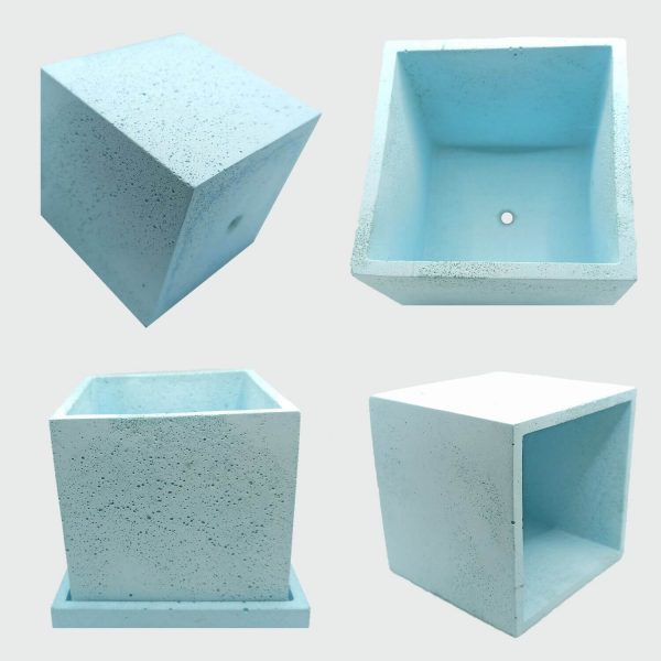 Venta de macetas de cemento cuadradas color azules