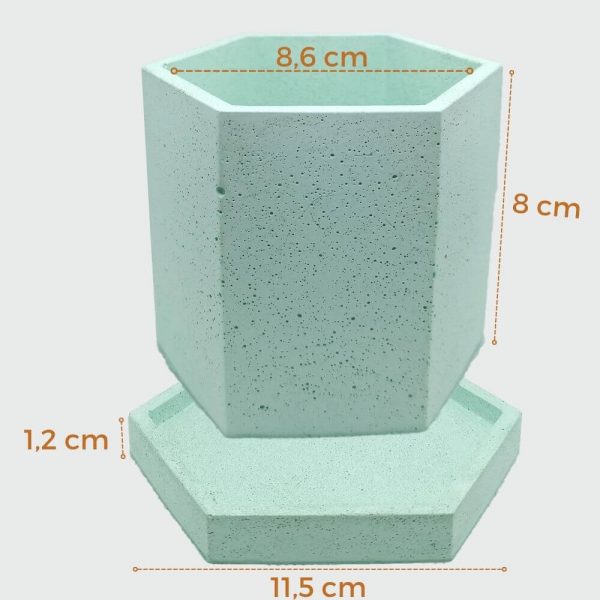 Maceta hexagonal de cemento color verde a buen precio